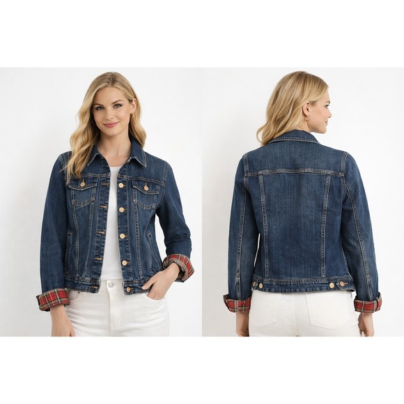Talbots Jackets & Blazers - Talbots Tartan Lined Jean Jacket Judy Wash L Preppy Quiet Luxury Coastal